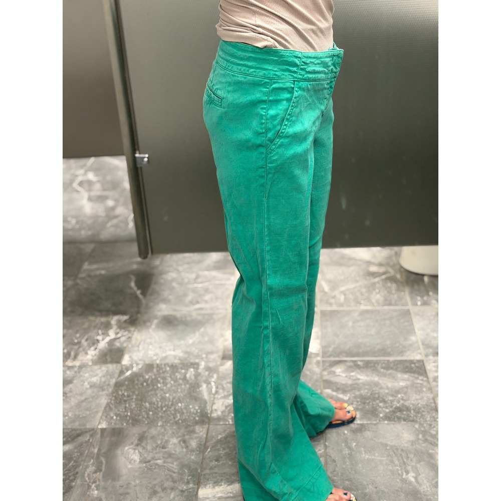 Anthropologie Level 99 Linen Trouser Pants Kelly Green Wide leg‎ Women 28 - Picture 13 of 14